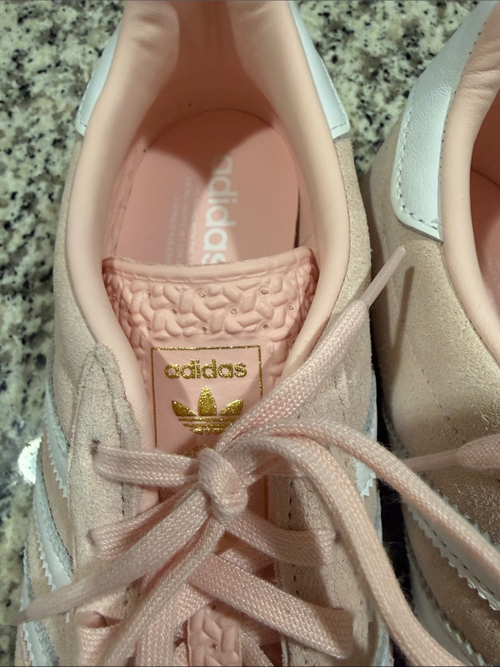 adidas Women's Pink Suede Sneakers with White Stripes - Picture 6 of 7